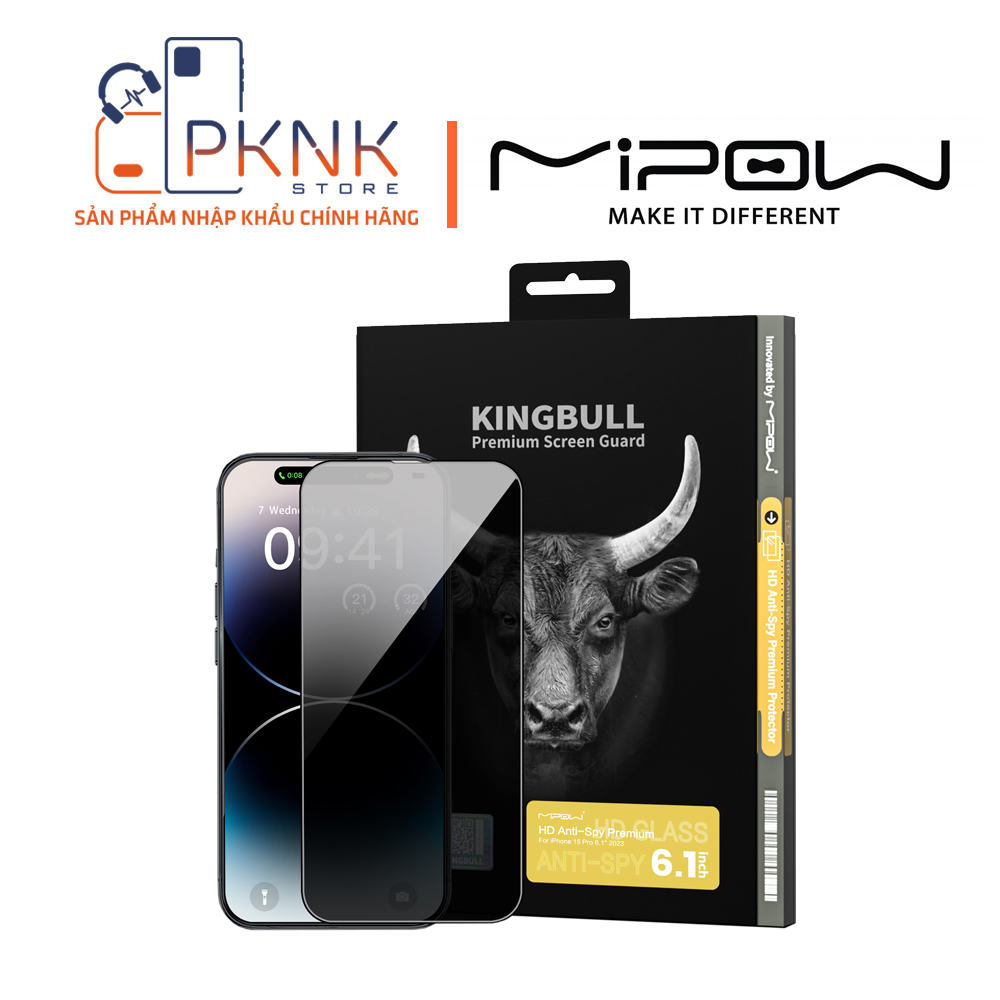 Cường lực chống nhìn trộm MiPow Kingbull Anti-Spy Premium HD iPhone 15