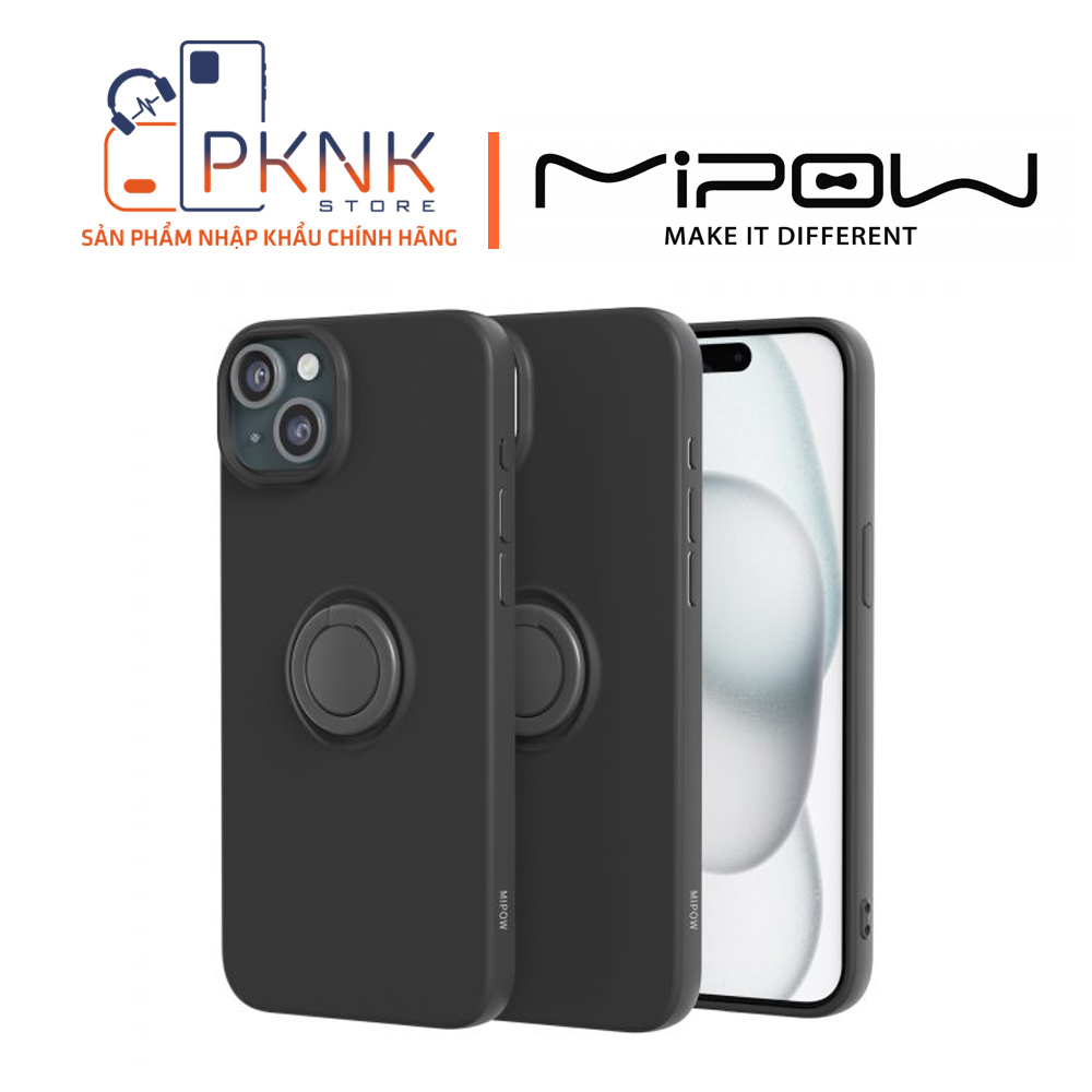 Ốp lưng Mipow Ring Stand TPU Leather iPhone 15 - Black