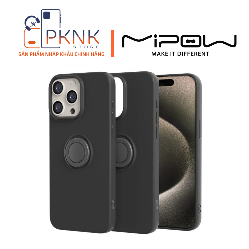 Ốp lưng Mipow Ring Stand TPU Leather iPhone 15 Pro - Black