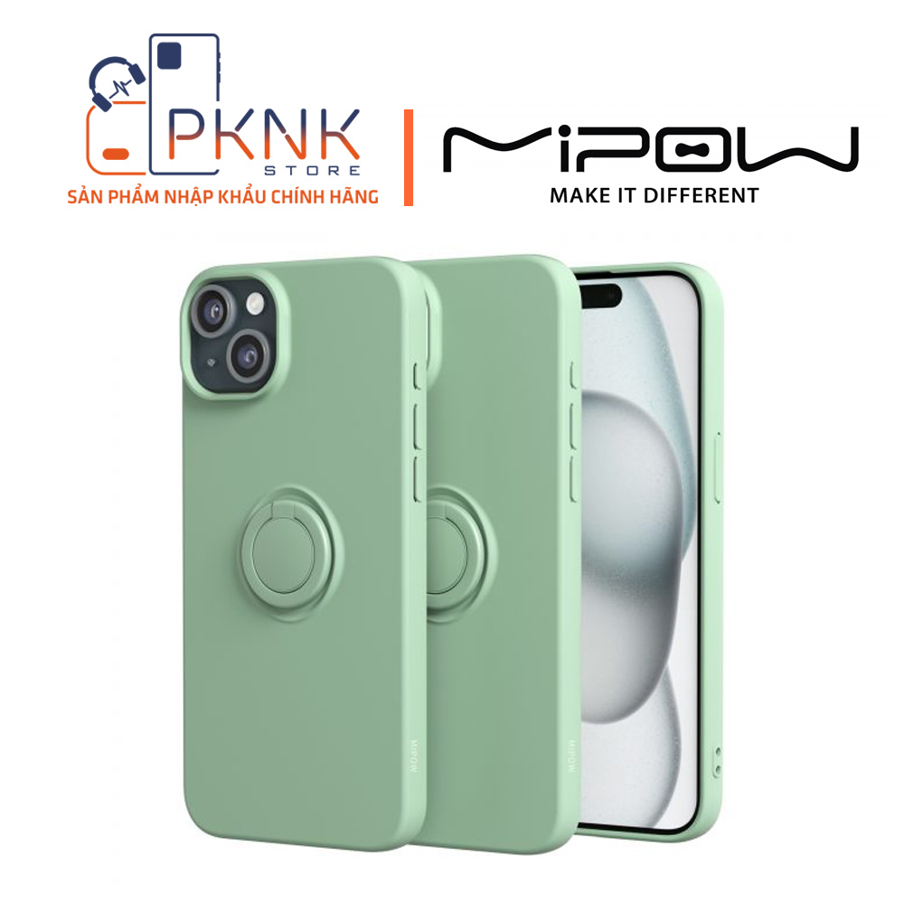 Ốp lưng Mipow Ring Stand TPU Leather iPhone 15 - Green