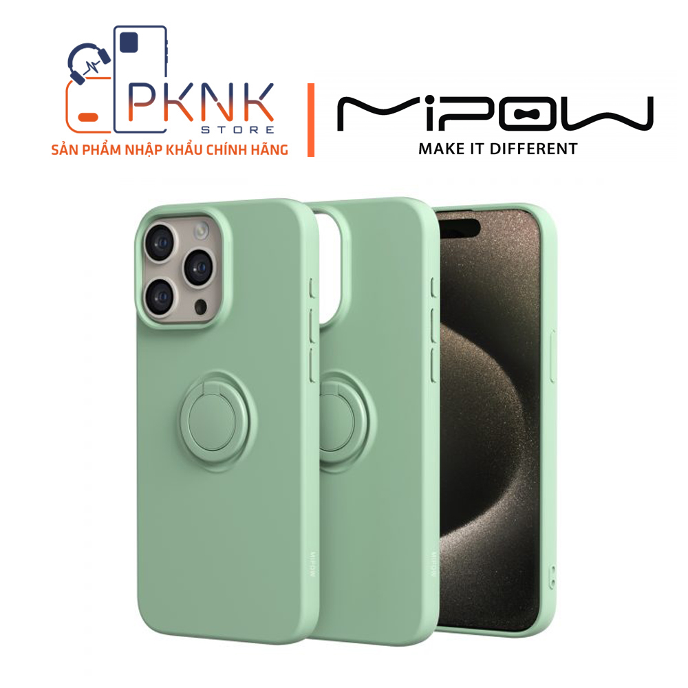 Ốp lưng Mipow Ring Stand TPU Leather iPhone 15 Promax - Green