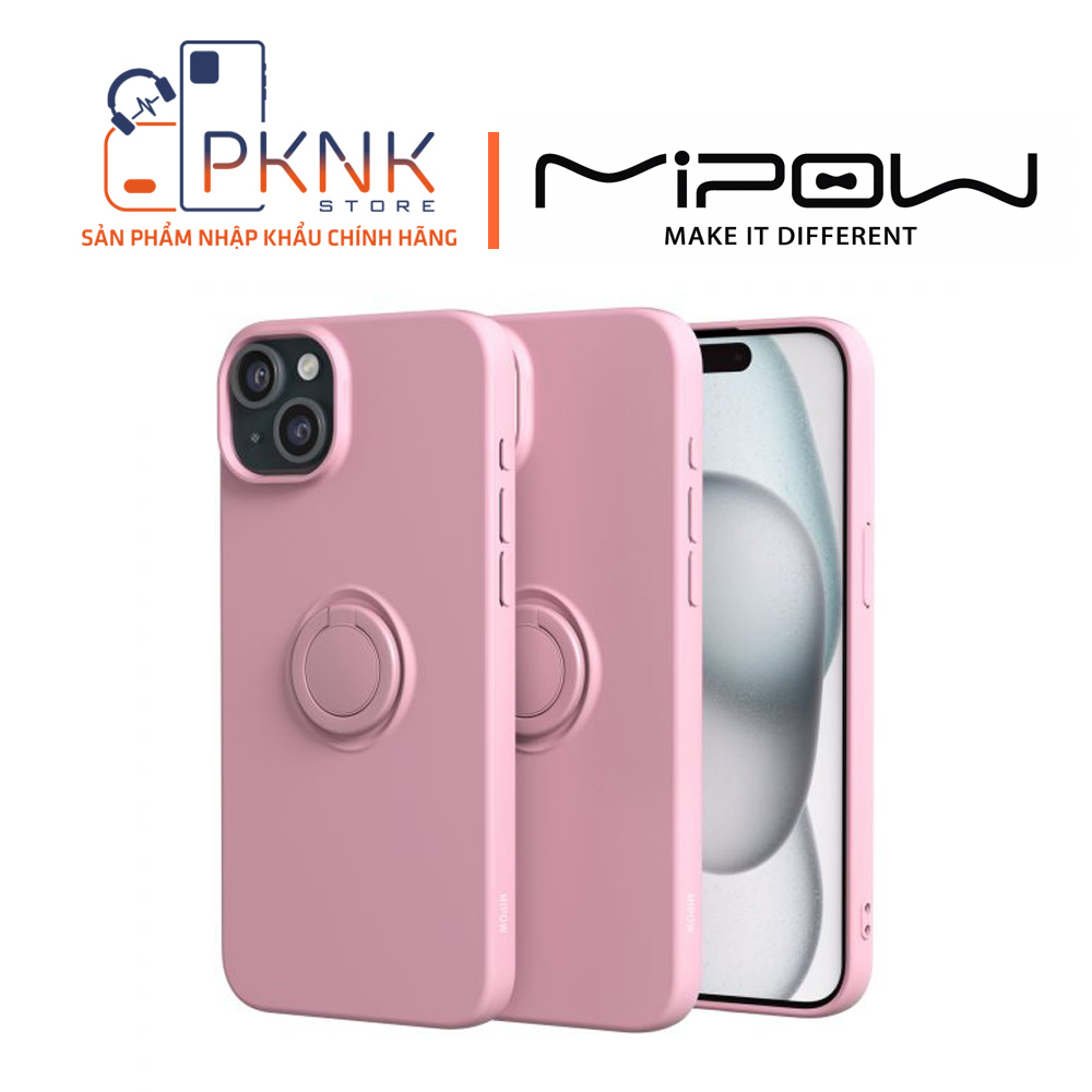 Ốp lưng Mipow Ring Stand TPU Leather iPhone 15 Plus - Pink